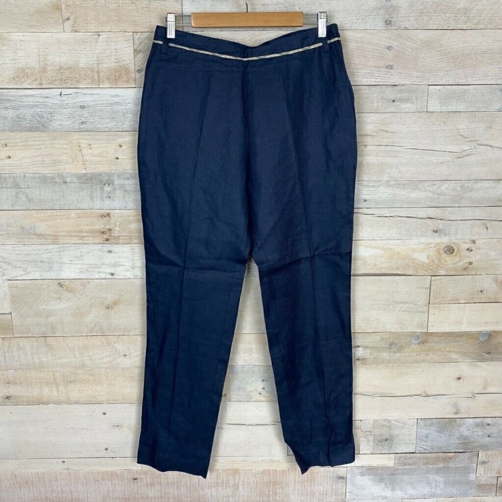 Barbour Dress Tartan Career Pants Blue Linen 6